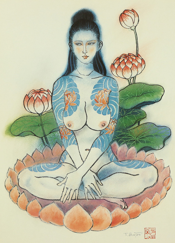 Estampe femme tatouée de Bonten Tarô - Japon
